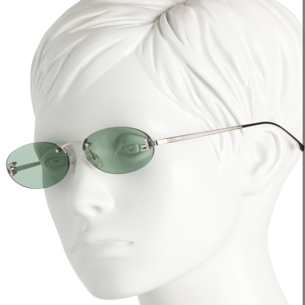 Fendi Oval Rimless Silver-Tone Metal Sunglasses